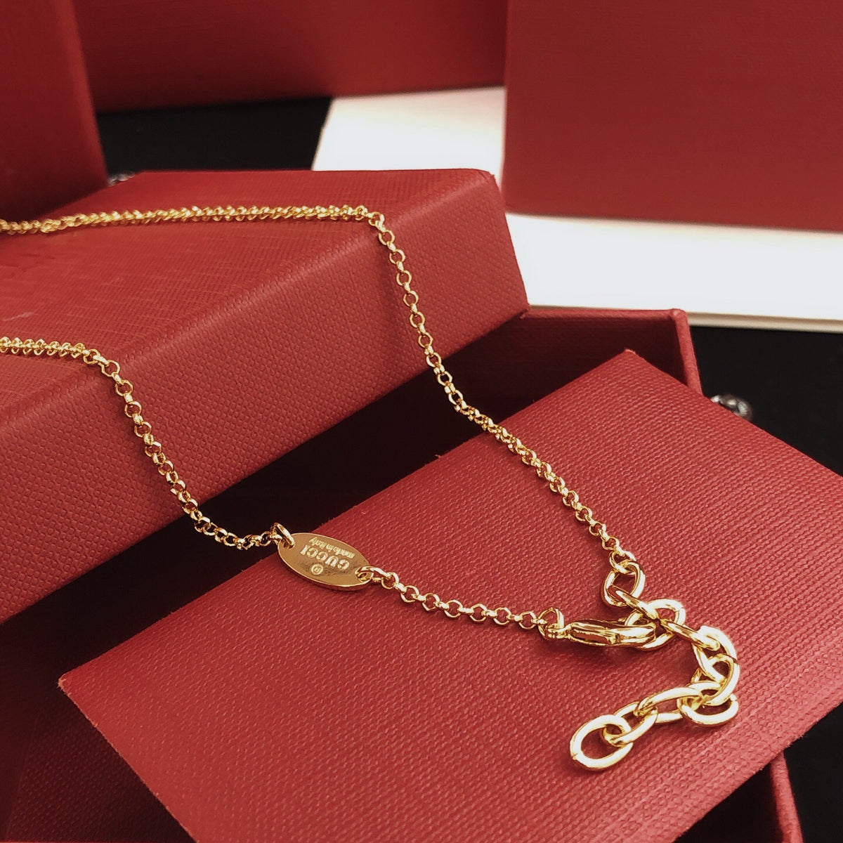 Geometric Emblem Pendant Necklace in Gold-Tone – Design 001 side detail