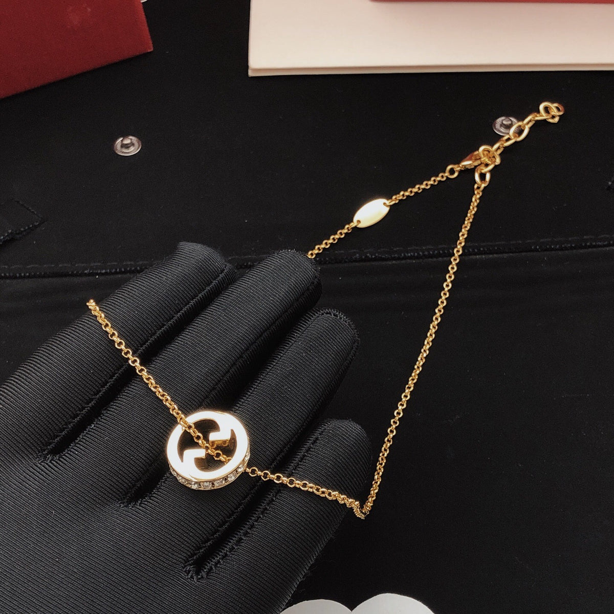 Geometric Emblem Pendant Necklace in Gold-Tone – Design 001 main product view