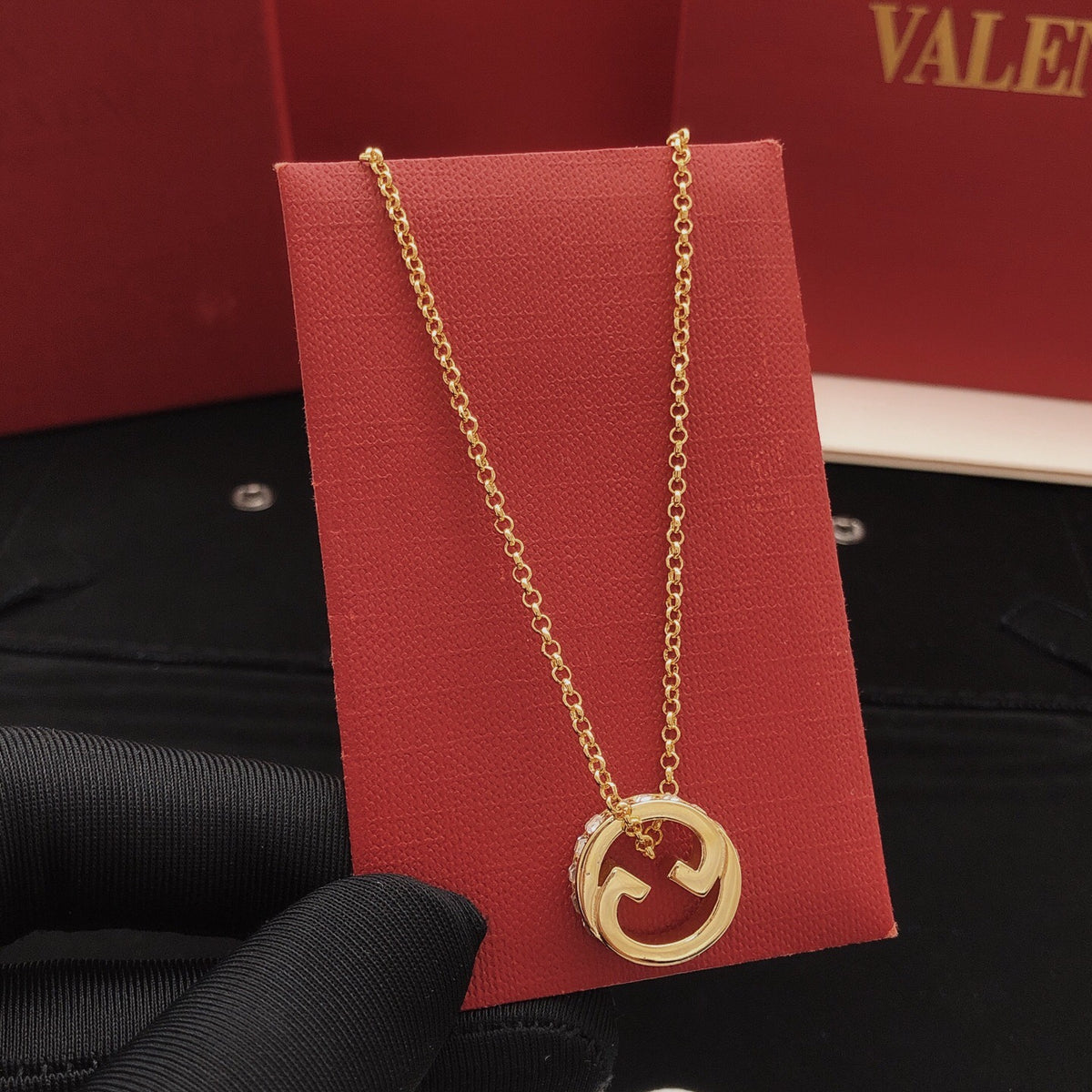 Geometric Emblem Pendant Necklace in Gold-Tone – Design 001 main product view