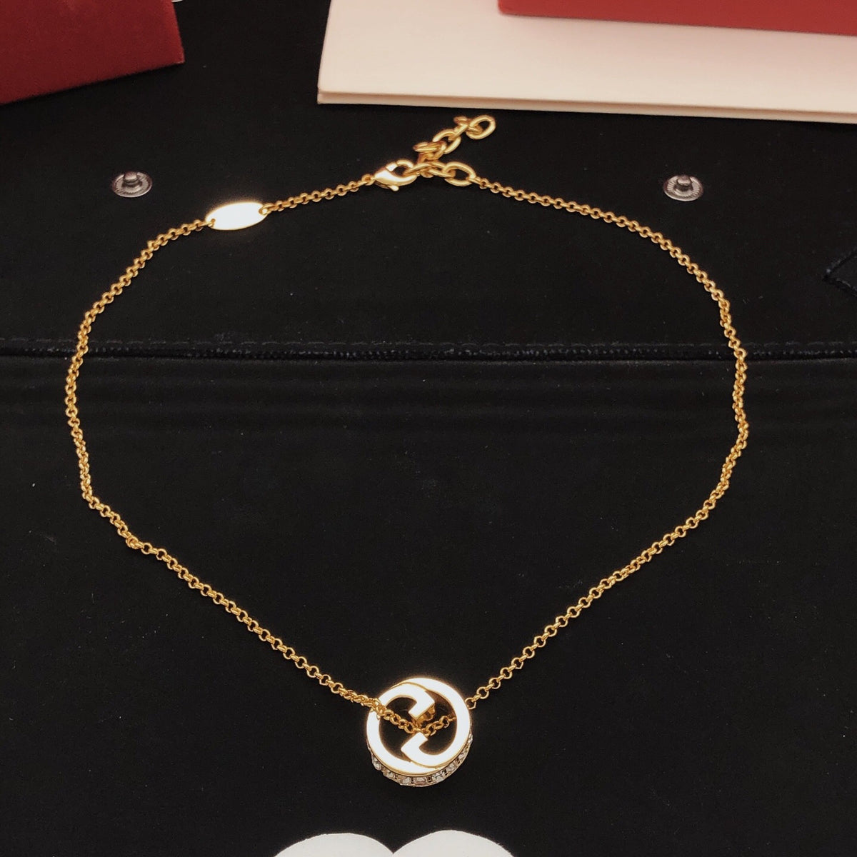 Geometric Emblem Pendant Necklace in Gold-Tone – Design 001 close-up detail