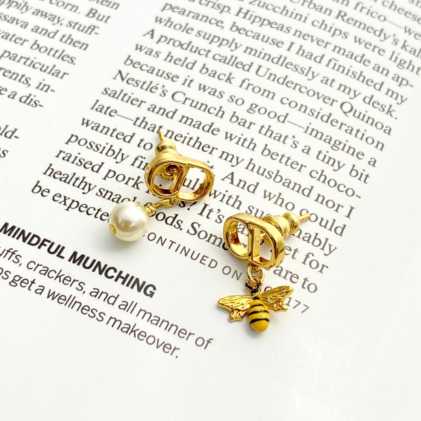 Pearl-Style Motif Stud Earrings in Gold-Tone with Pearl-Style Detail – Design 005 front view