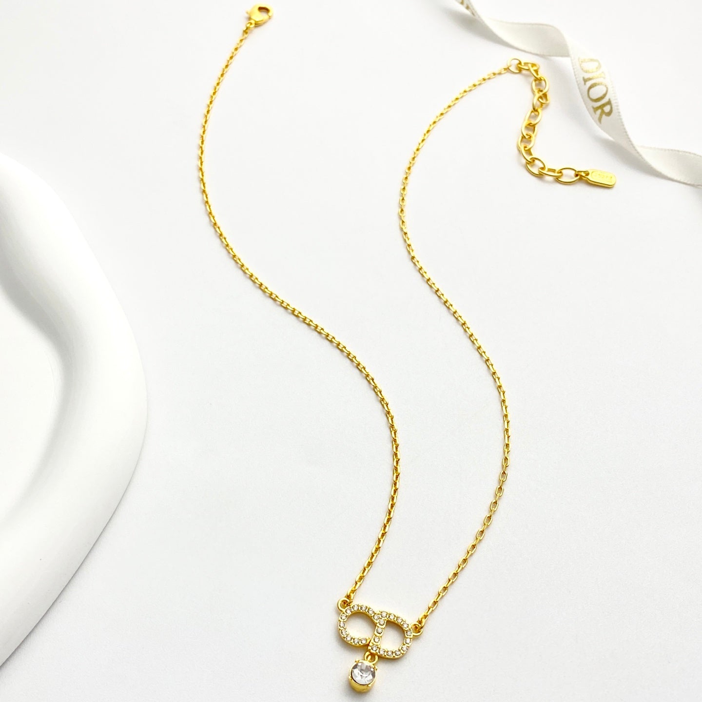 Graphic Letter Motif Pendant Necklace in Gold-Tone with Crystal-Style Accents – Design 004 front view