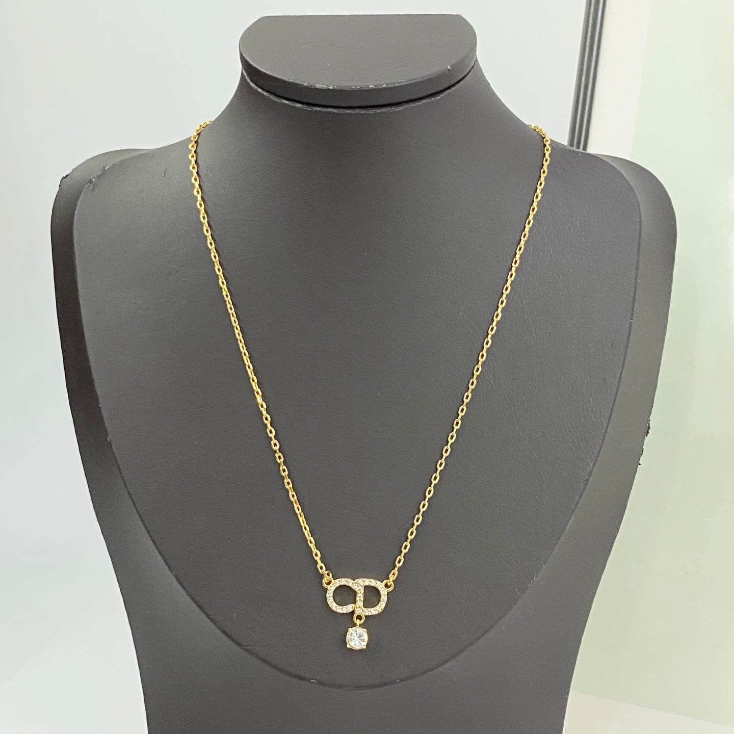 Graphic Letter Motif Pendant Necklace in Gold-Tone with Crystal-Style Accents – Design 004 main product view