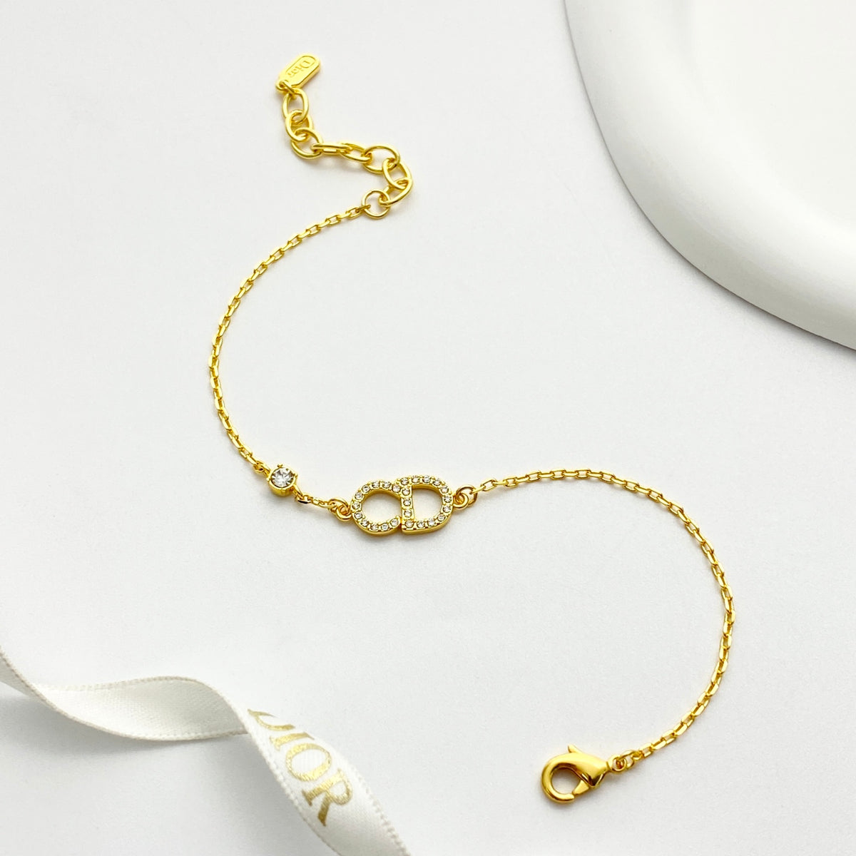Star Motif Statement Bracelet in Polished Metal-Tone with Crystal-Style Accents main product view