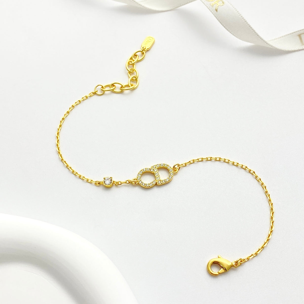 Star Motif Statement Bracelet in Polished Metal-Tone with Crystal-Style Accents detail view