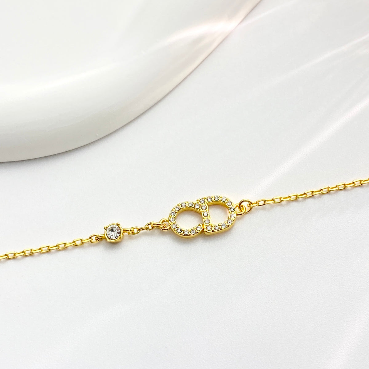 Star Motif Statement Bracelet in Polished Metal-Tone with Crystal-Style Accents front view