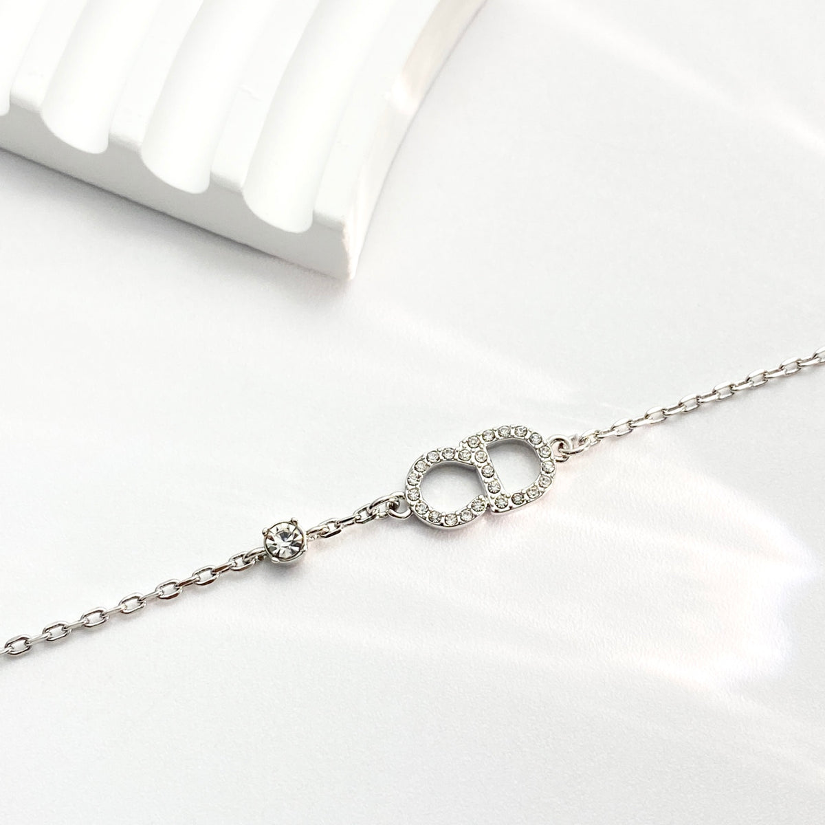 Star Motif Statement Bracelet in Silver-Tone with Crystal-Style Accents front view