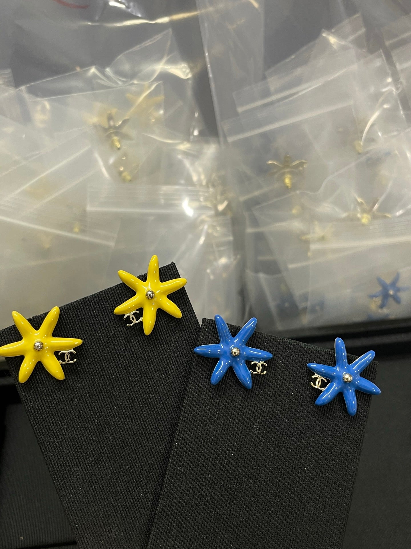 Floral Stud Earrings in Polished Metal-Tone – Blue Detail main product view