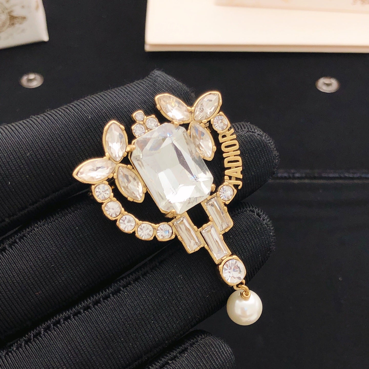 Sculptural Brooch Pin in Polished Metal-Tone with Crystal-Style Accents – Design 003 main product view