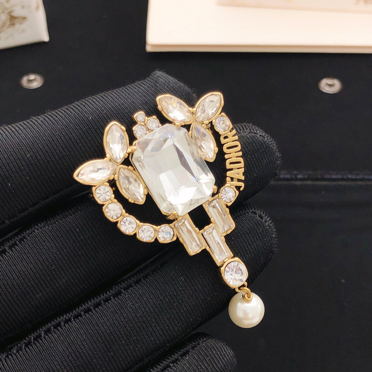 Sculptural Brooch Pin in Polished Metal-Tone with Crystal-Style Accents – Design 009 main product view