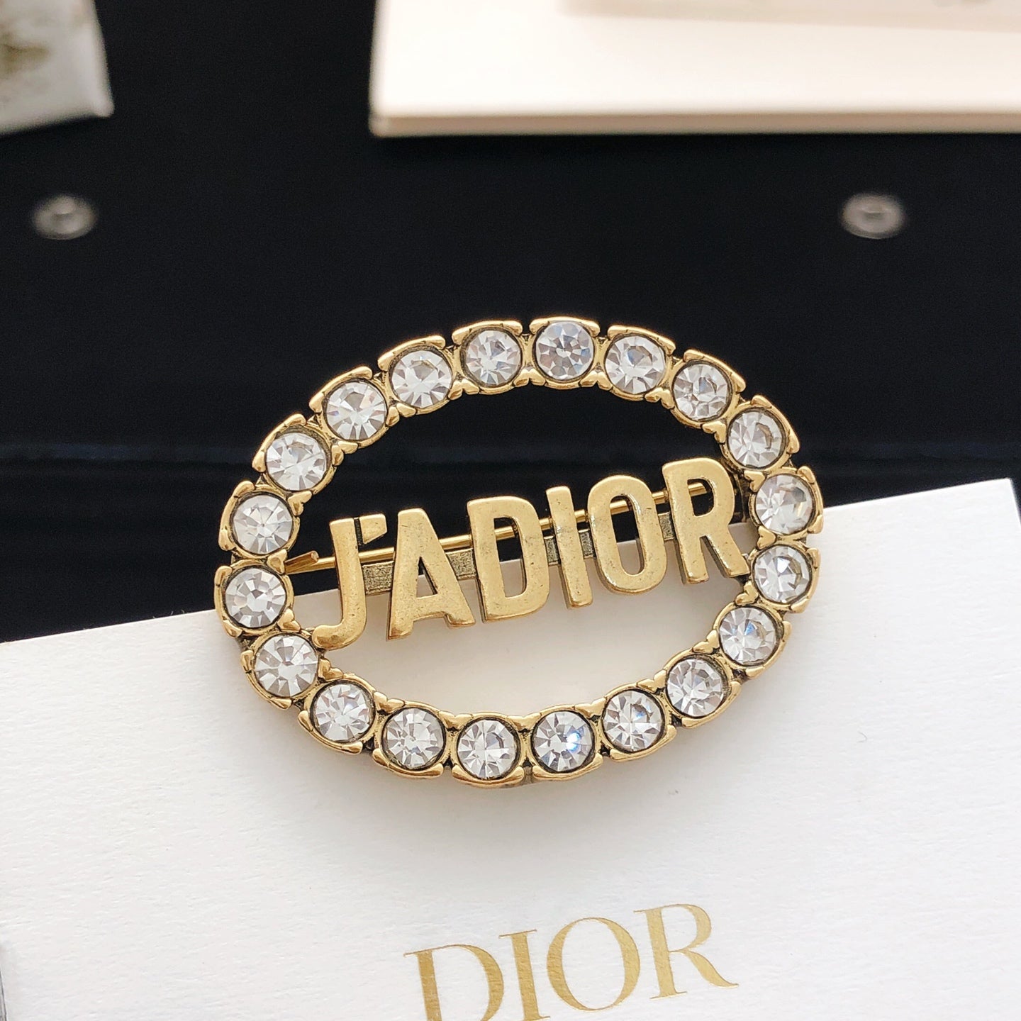 Sculptural Brooch Pin in Polished Metal-Tone with Crystal-Style Accents – Design 002 front view
