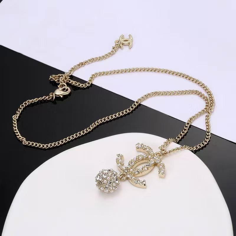 Double-C Emblem Pearl-Detail Pendant Necklace – Pearl Detail – Design 009 main product view