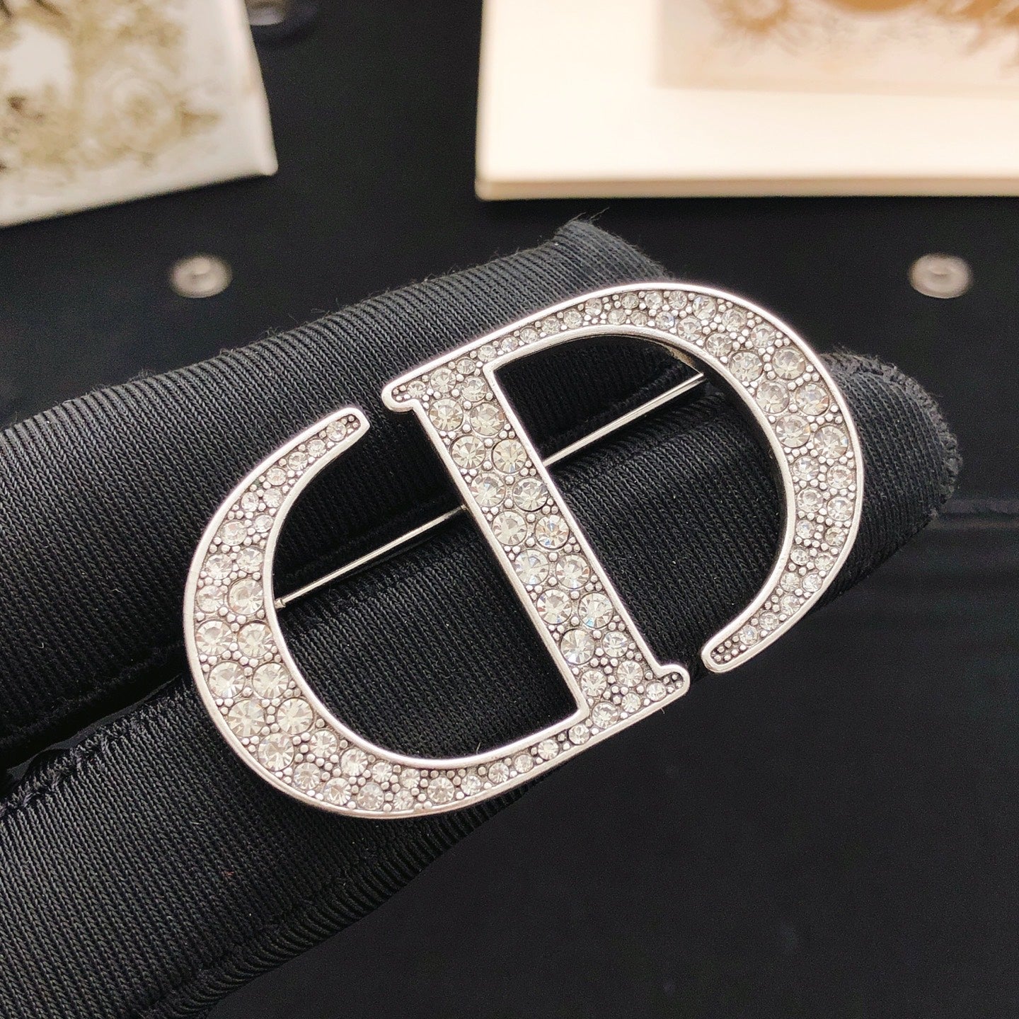 Graphic Letter Motif Brooch Pin in Silver-Tone with Crystal-Style Accents – Design 001 front view