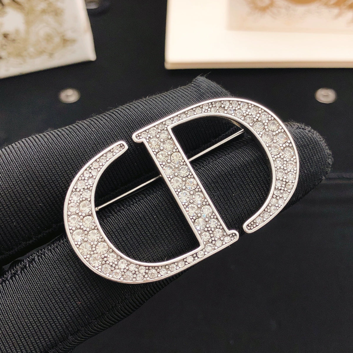Graphic Letter Motif Brooch Pin in Silver-Tone with Crystal-Style Accents – Design 002 front view