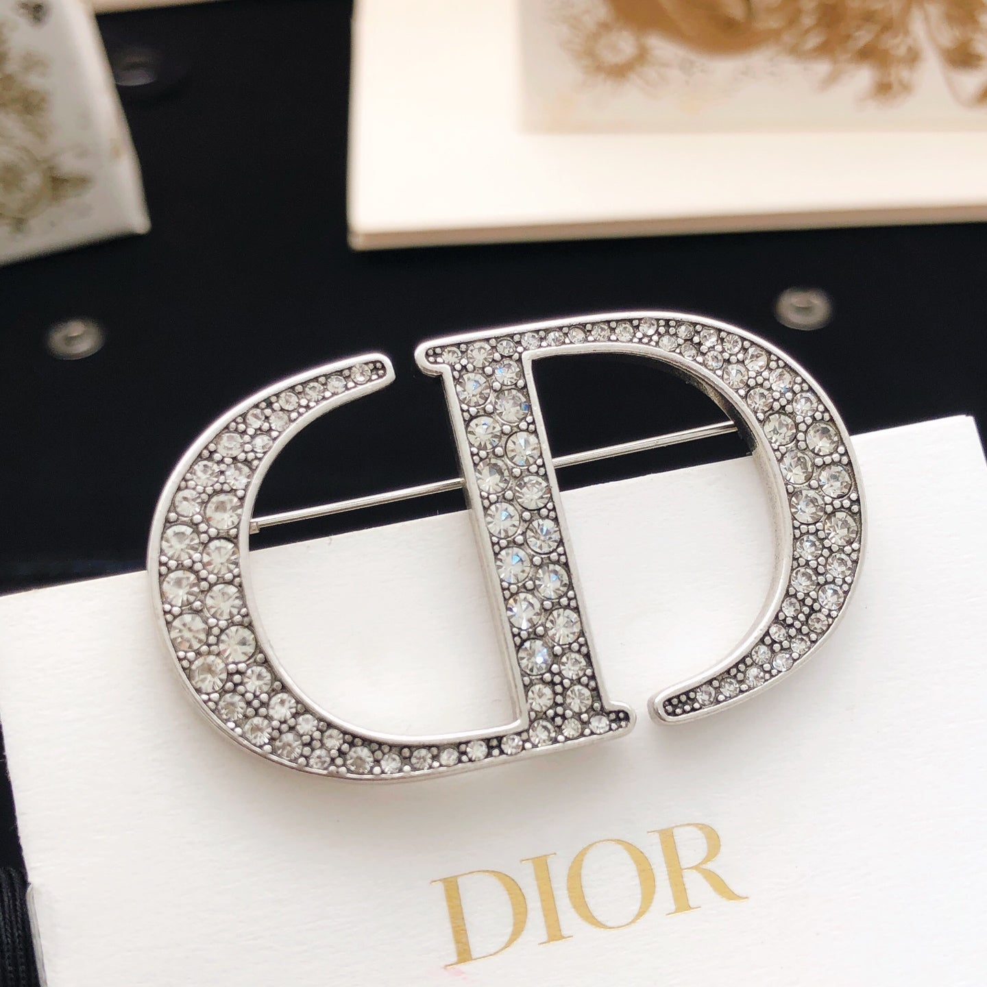 Graphic Letter Motif Brooch Pin in Silver-Tone with Crystal-Style Accents – Design 001 main product view