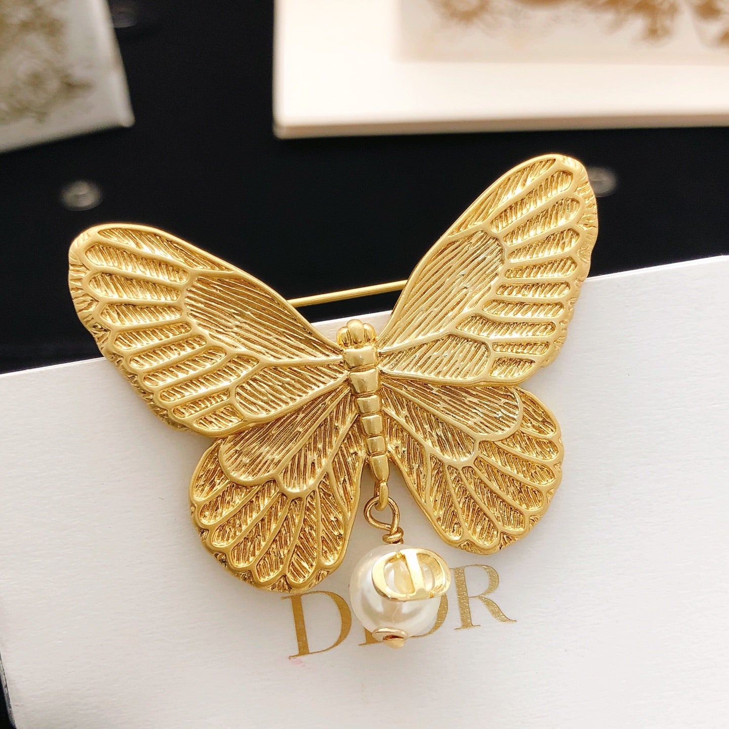 Bow & Butterfly Motif Brooch Pin in Polished Metal-Tone – Design 003 styled view