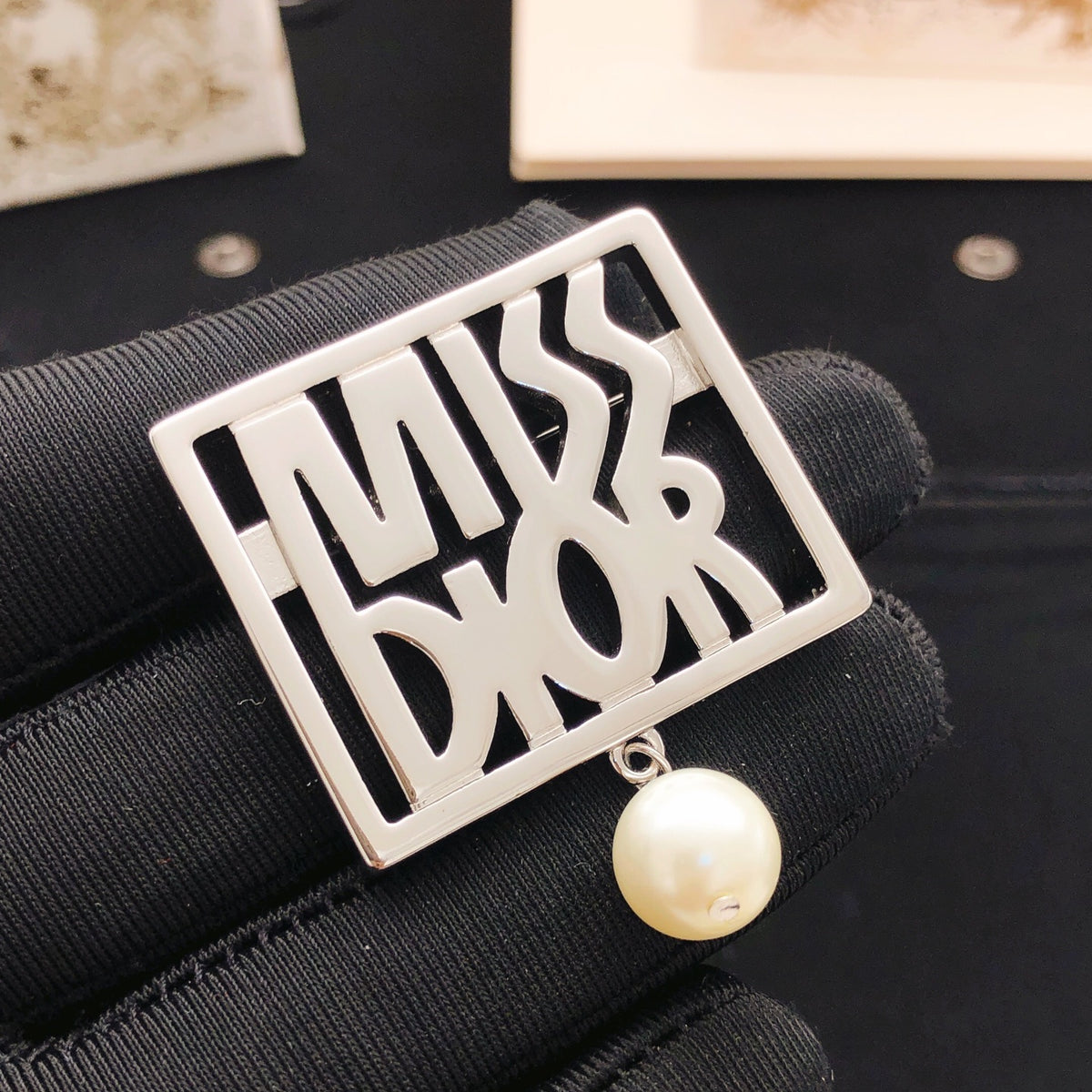 Pearl-Style Motif Brooch Pin in Silver-Tone with Pearl-Style Detail detail view