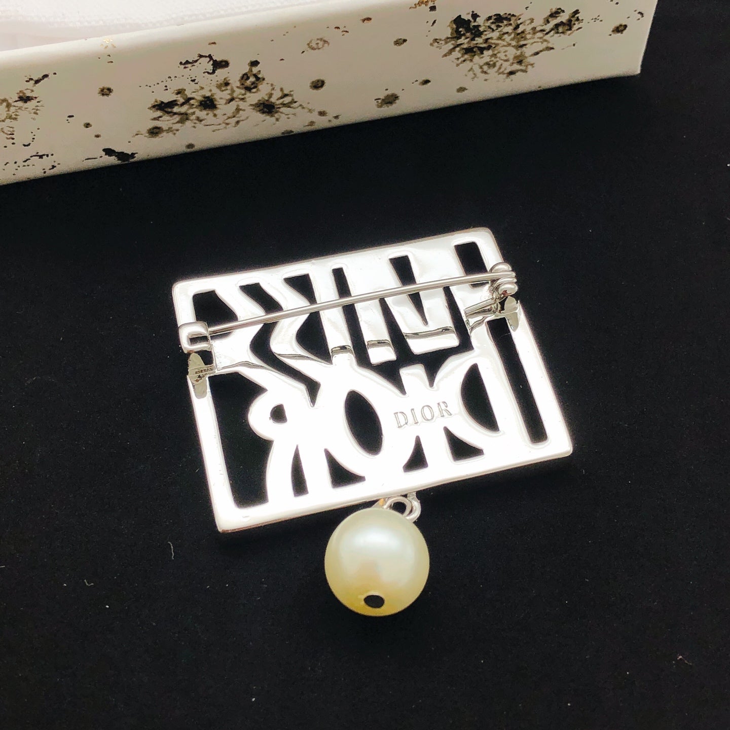 Pearl-Style Motif Brooch Pin in Silver-Tone with Pearl-Style Detail styled view