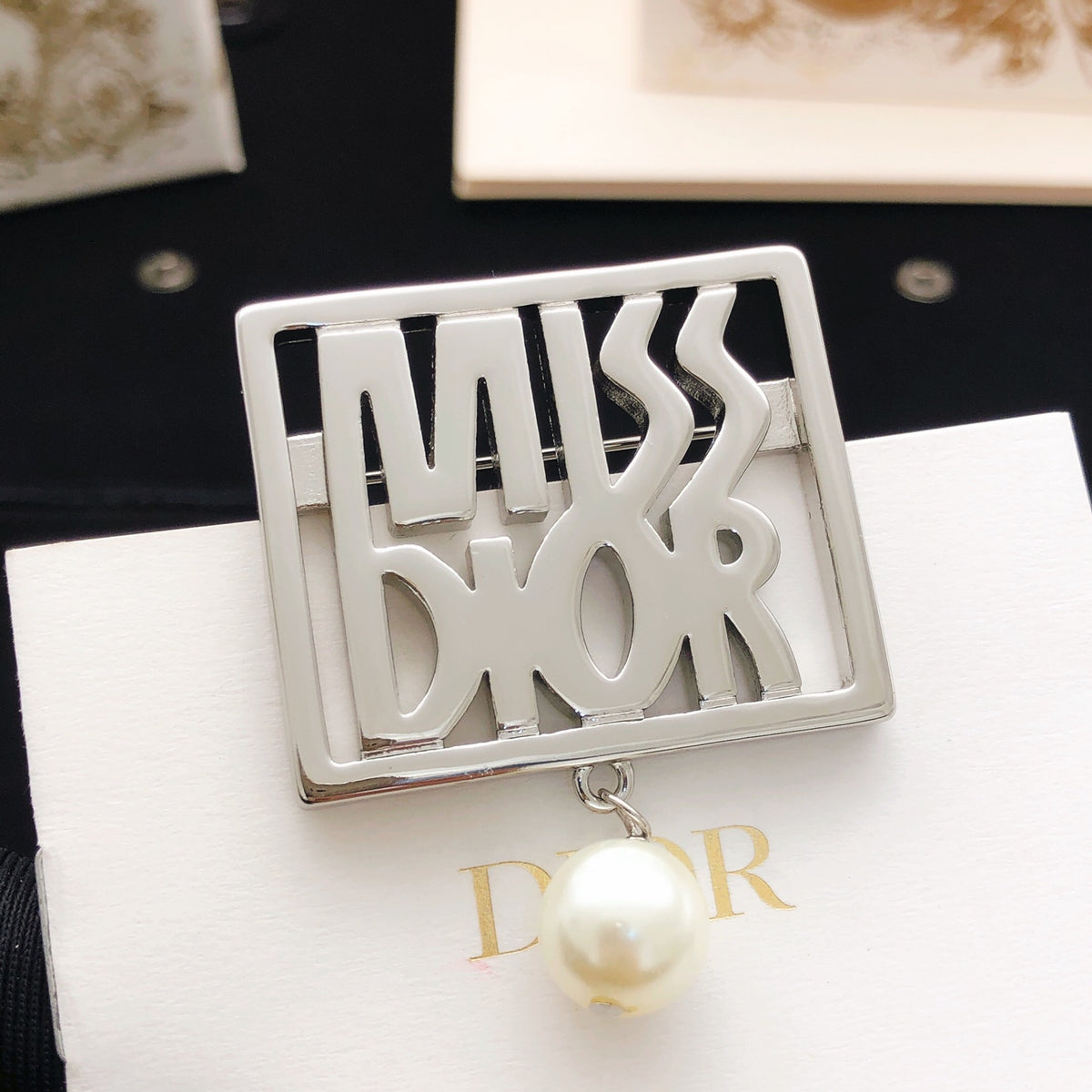 Pearl-Style Motif Brooch Pin in Silver-Tone with Pearl-Style Detail front view