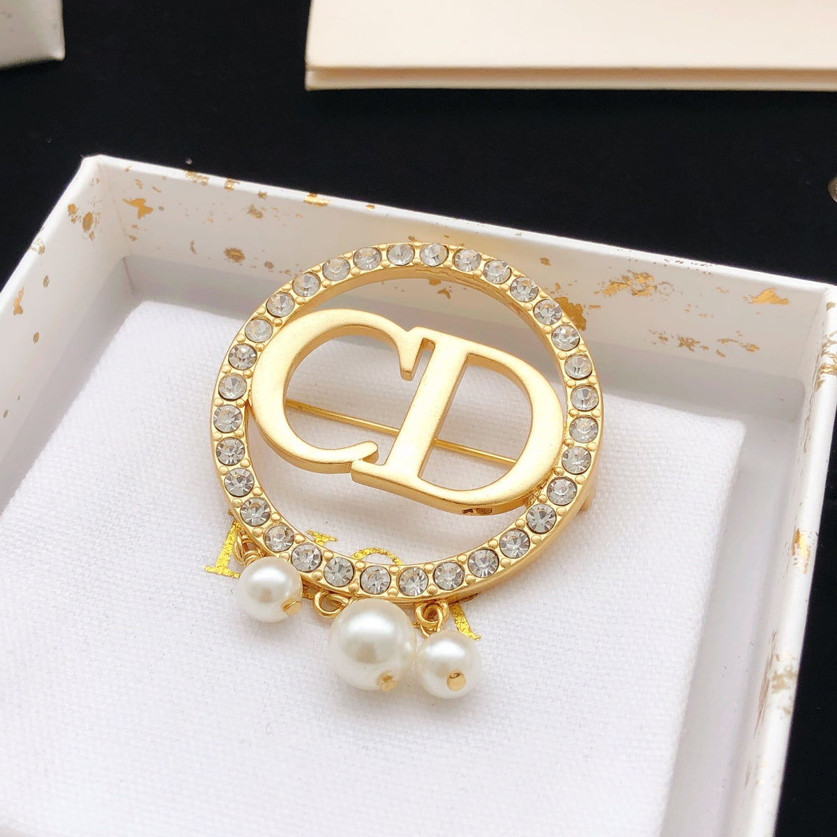 Pearl-Style Motif Brooch Pin in Polished Metal-Tone with Pearl-Style Detail – Design 002 styled view