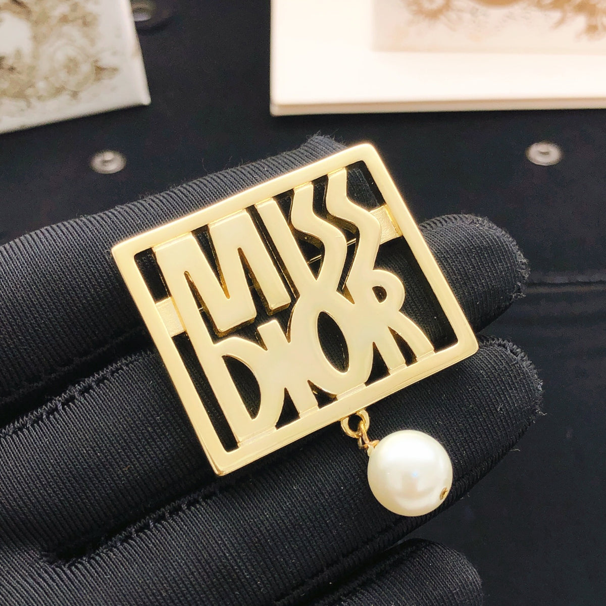 Pearl-Style Motif Brooch Pin in Polished Metal-Tone with Pearl-Style Detail – Design 003 styled view