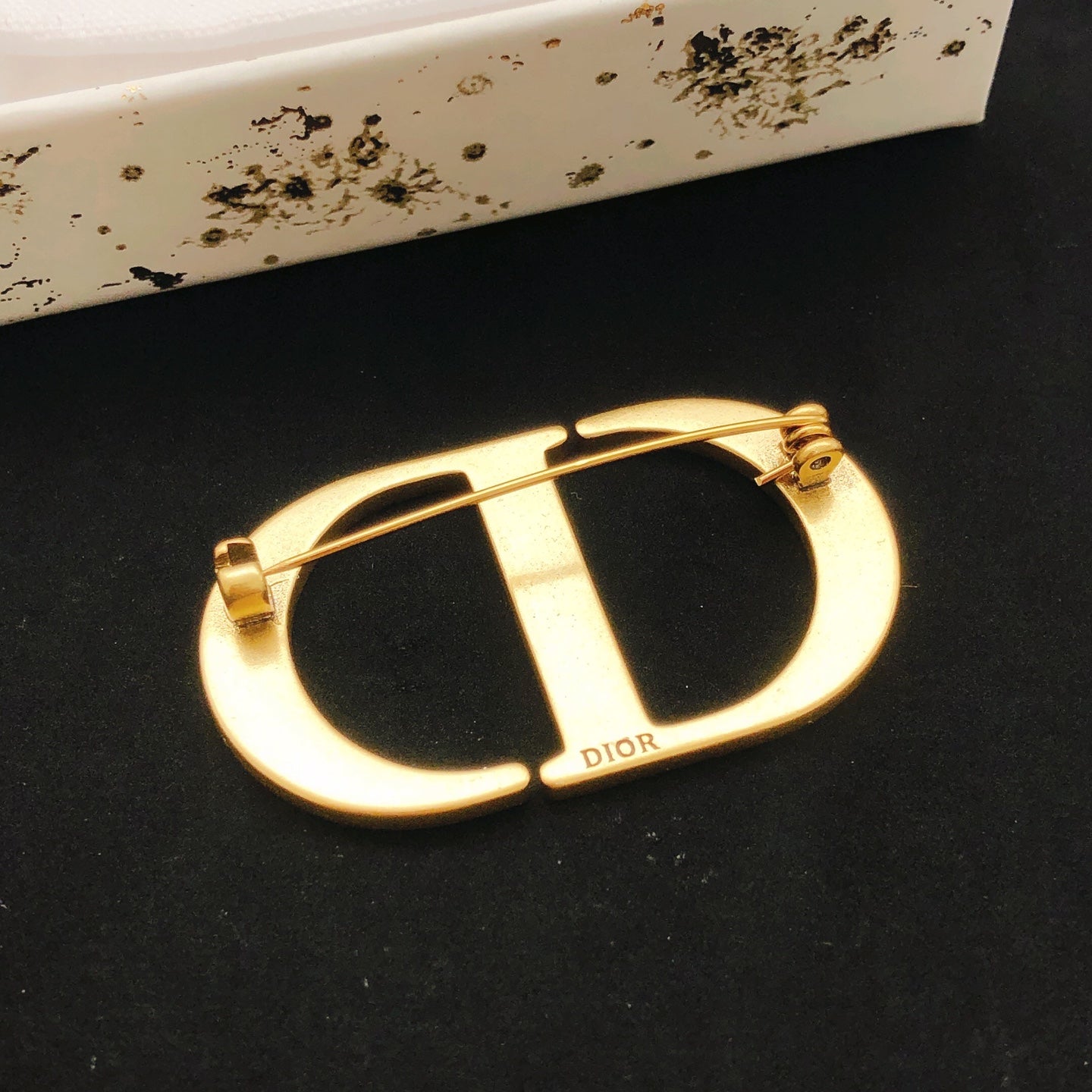 Graphic Letter Motif Brooch Pin in Polished Metal-Tone with Crystal-Style Accents – Design 001 front view