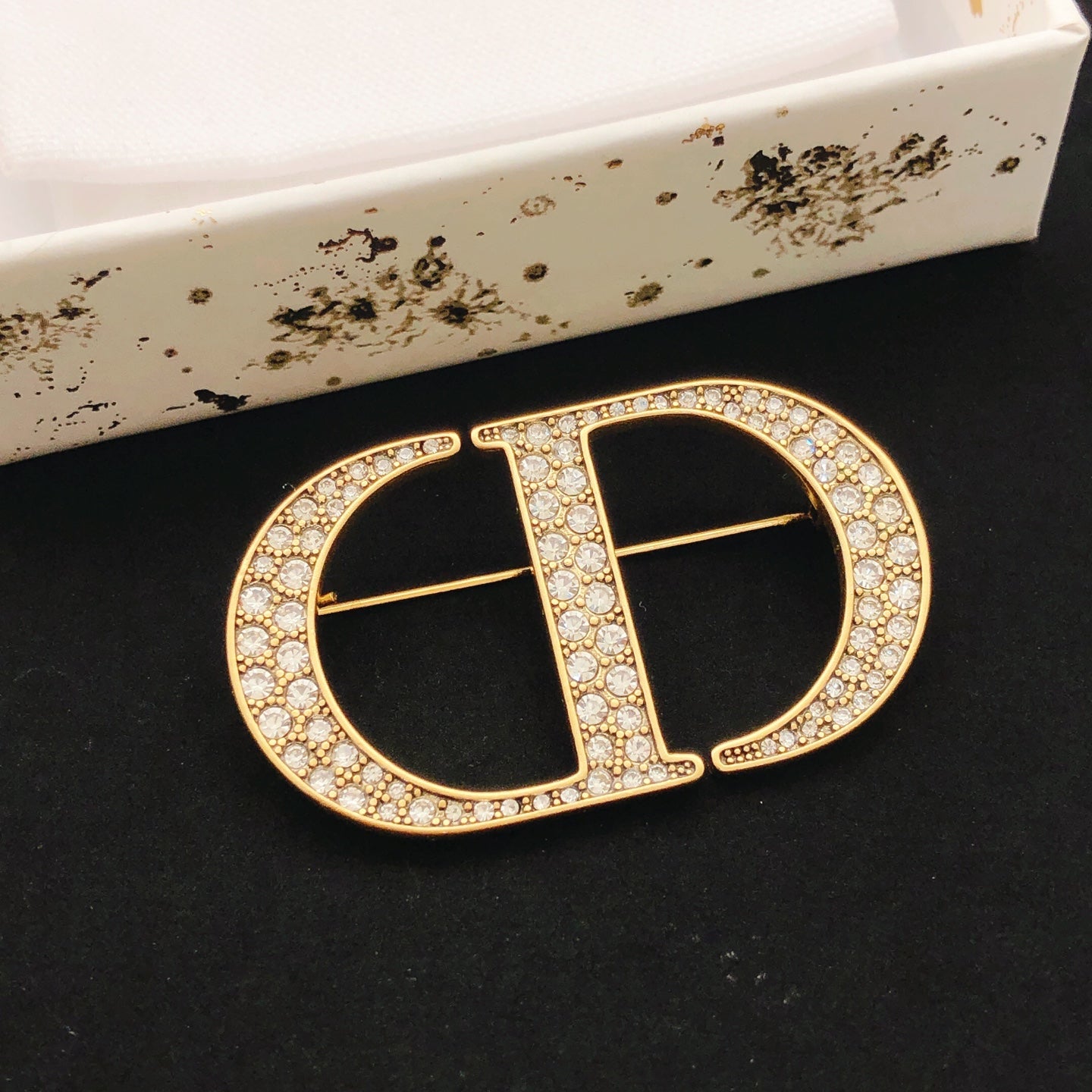 Graphic Letter Motif Brooch Pin in Polished Metal-Tone with Crystal-Style Accents – Design 001 main product view