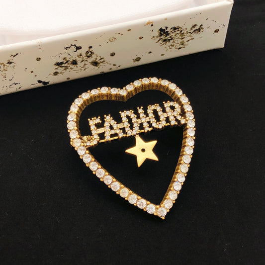 Heart Motif Brooch Pin in Polished Metal-Tone – Design 001 main product view