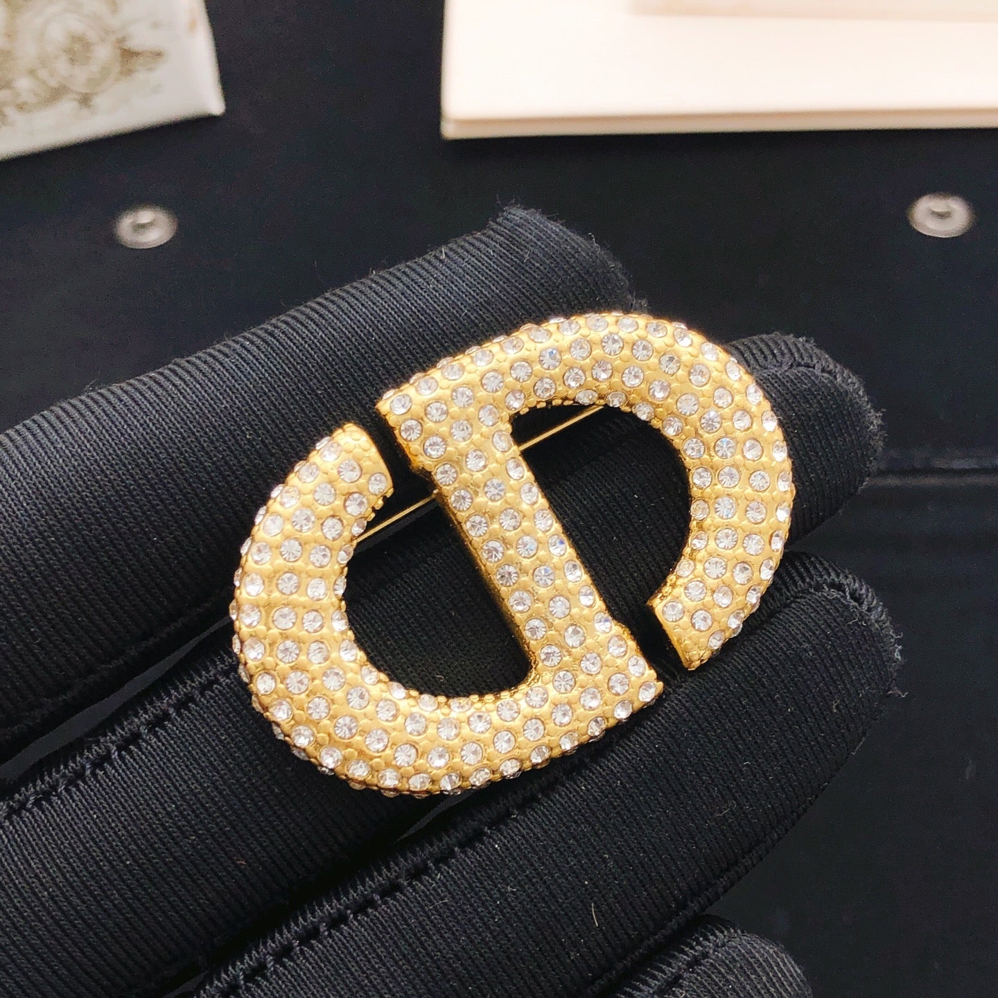 Sculptural Brooch Pin in Polished Metal-Tone with Crystal-Style Accents – Design 001 side detail