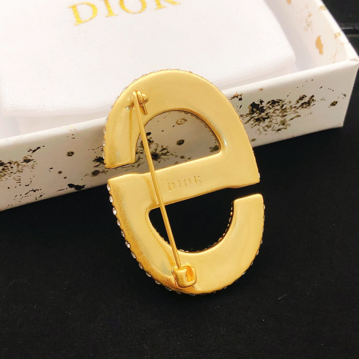 Sculptural Brooch Pin in Polished Metal-Tone with Crystal-Style Accents – Design 007 front view