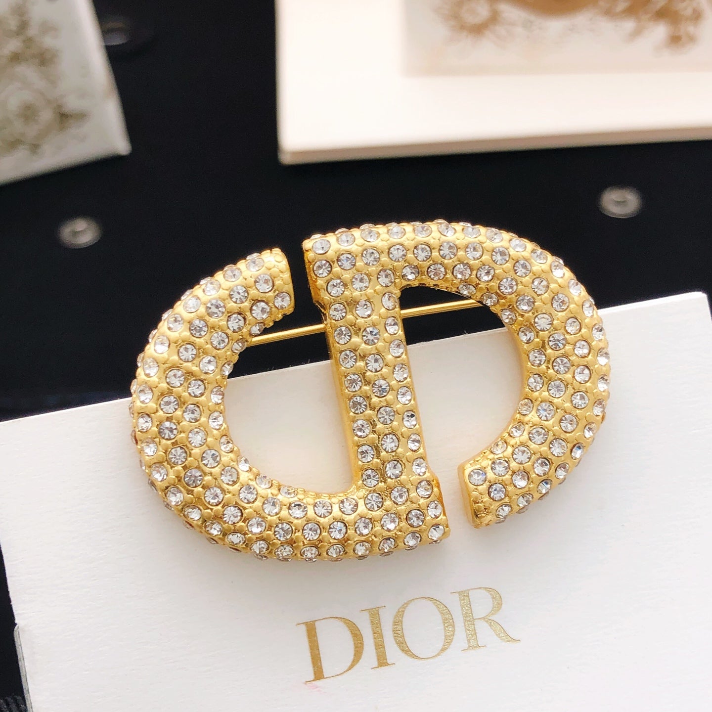 Sculptural Brooch Pin in Polished Metal-Tone with Crystal-Style Accents – Design 007 styled view