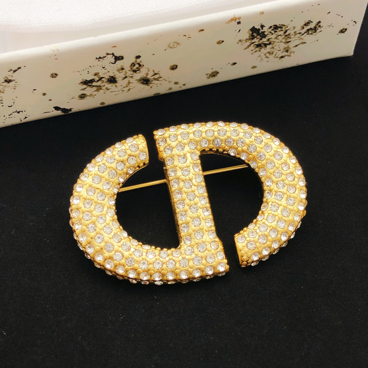 Sculptural Brooch Pin in Polished Metal-Tone with Crystal-Style Accents – Design 001 main product view