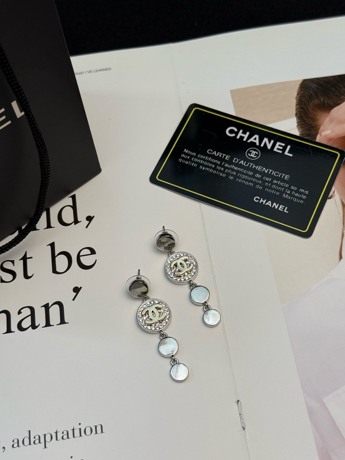 Double-C Emblem Statement Earrings in Silver-Tone – Design 002 close-up detail