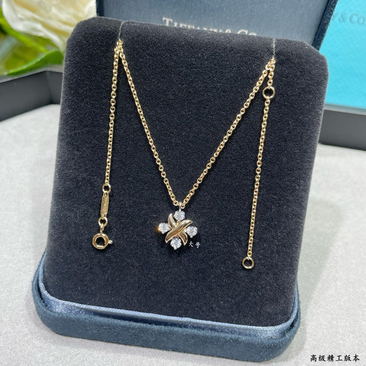 Signature Motif Pendant Necklace in Gold-Tone side detail