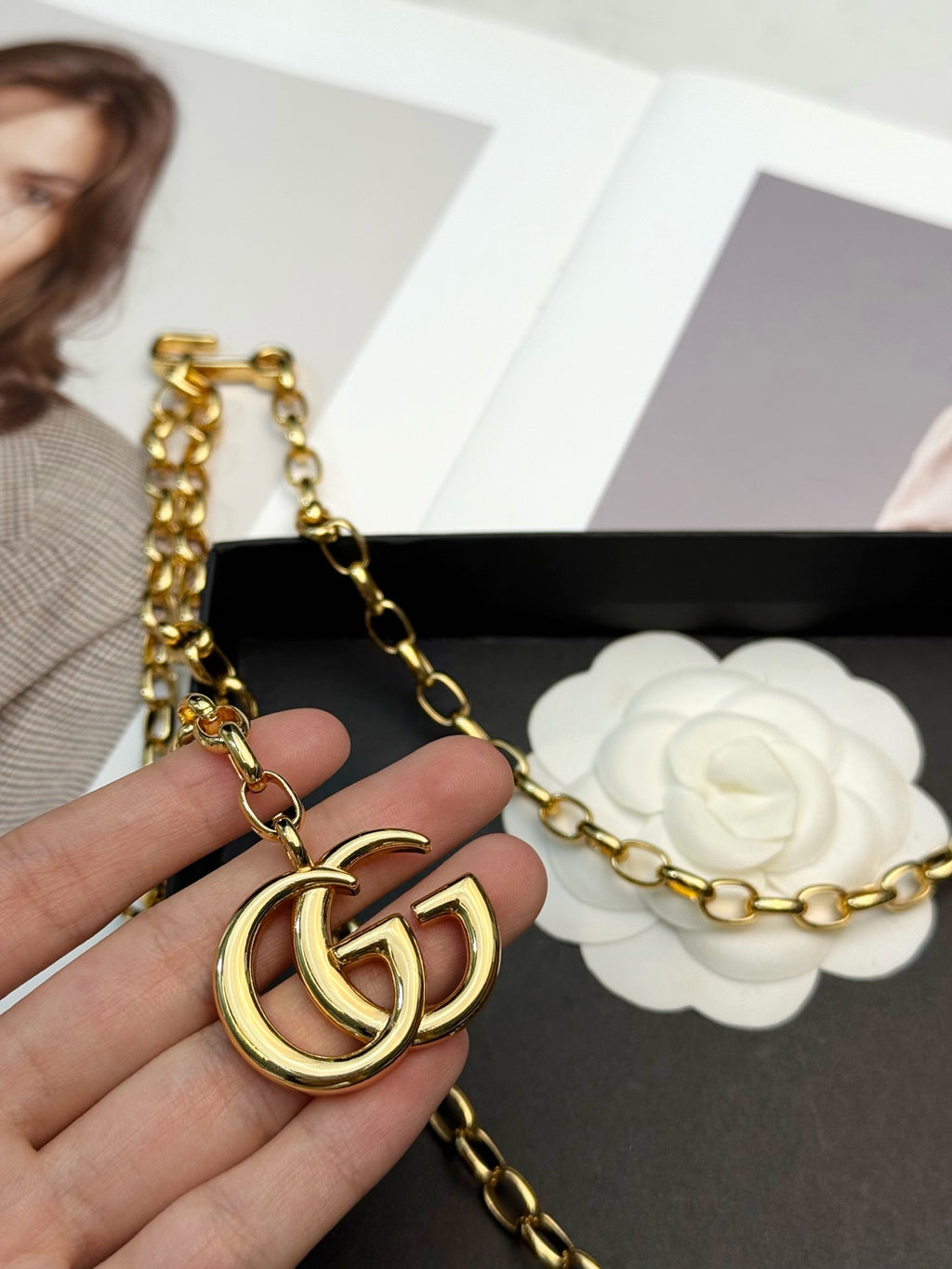 Double-G Emblem Jewelry Accessory in Polished Metal-Tone – Design 003 front product view