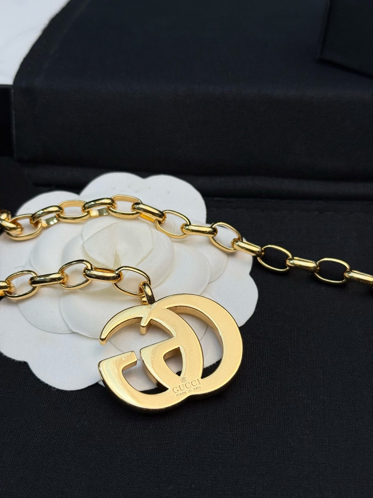 Double-G Emblem Jewelry Accessory in Polished Metal-Tone – Design 003 detail view