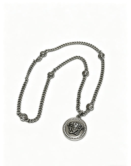Medusa Head Pendant Necklace in Antique Silver-Tone – 60 cm – Design 07 main product view