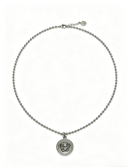 Medusa Head Pendant Necklace in Antique Silver-Tone – 60 cm – Design 06 main product view