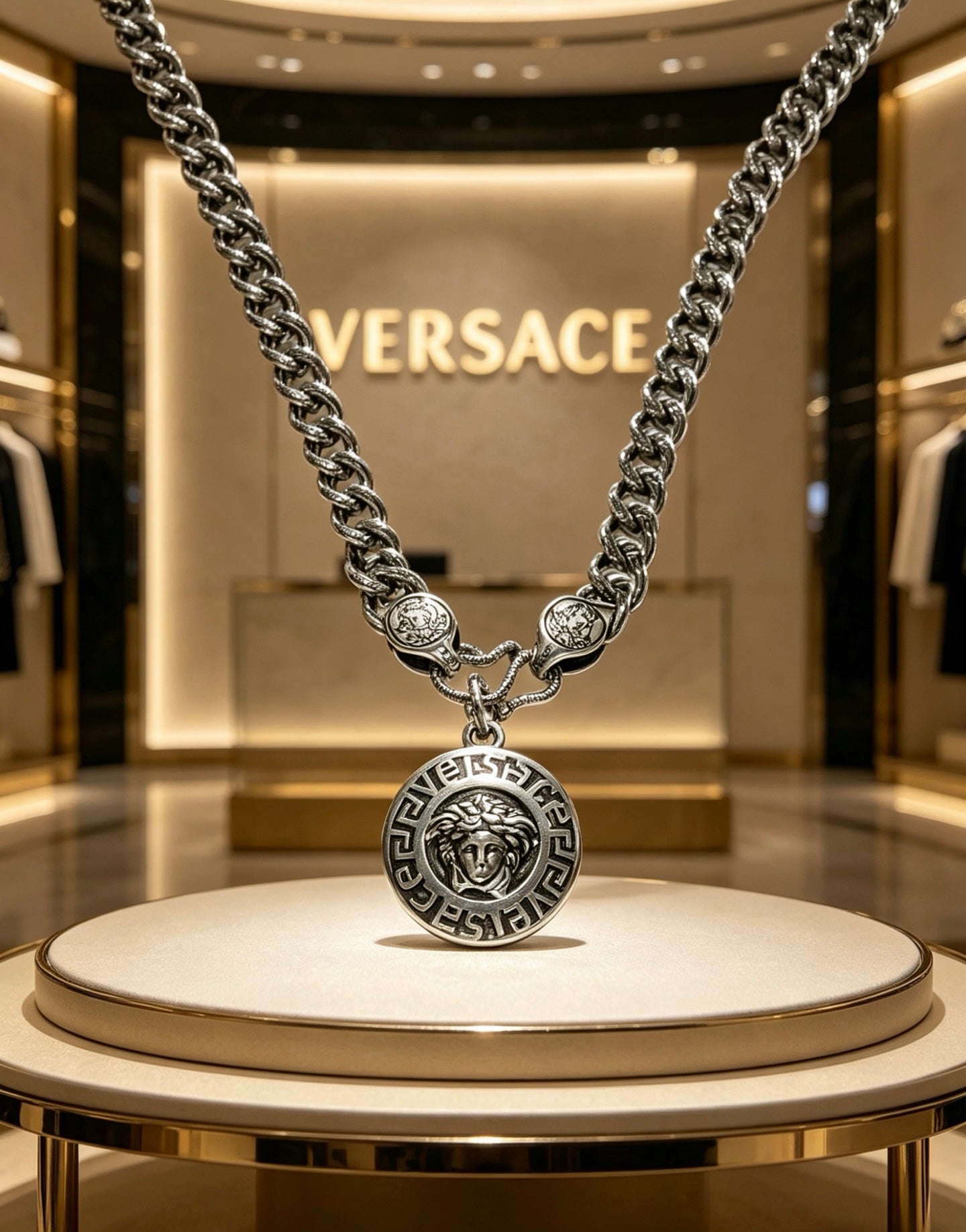 Medusa Head Pendant Necklace in Antique Silver-Tone – 55 cm – Design 02 main product view