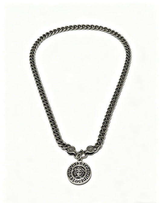 Medusa Head Pendant Necklace in Antique Silver-Tone – 55 cm – Design 02 main product view
