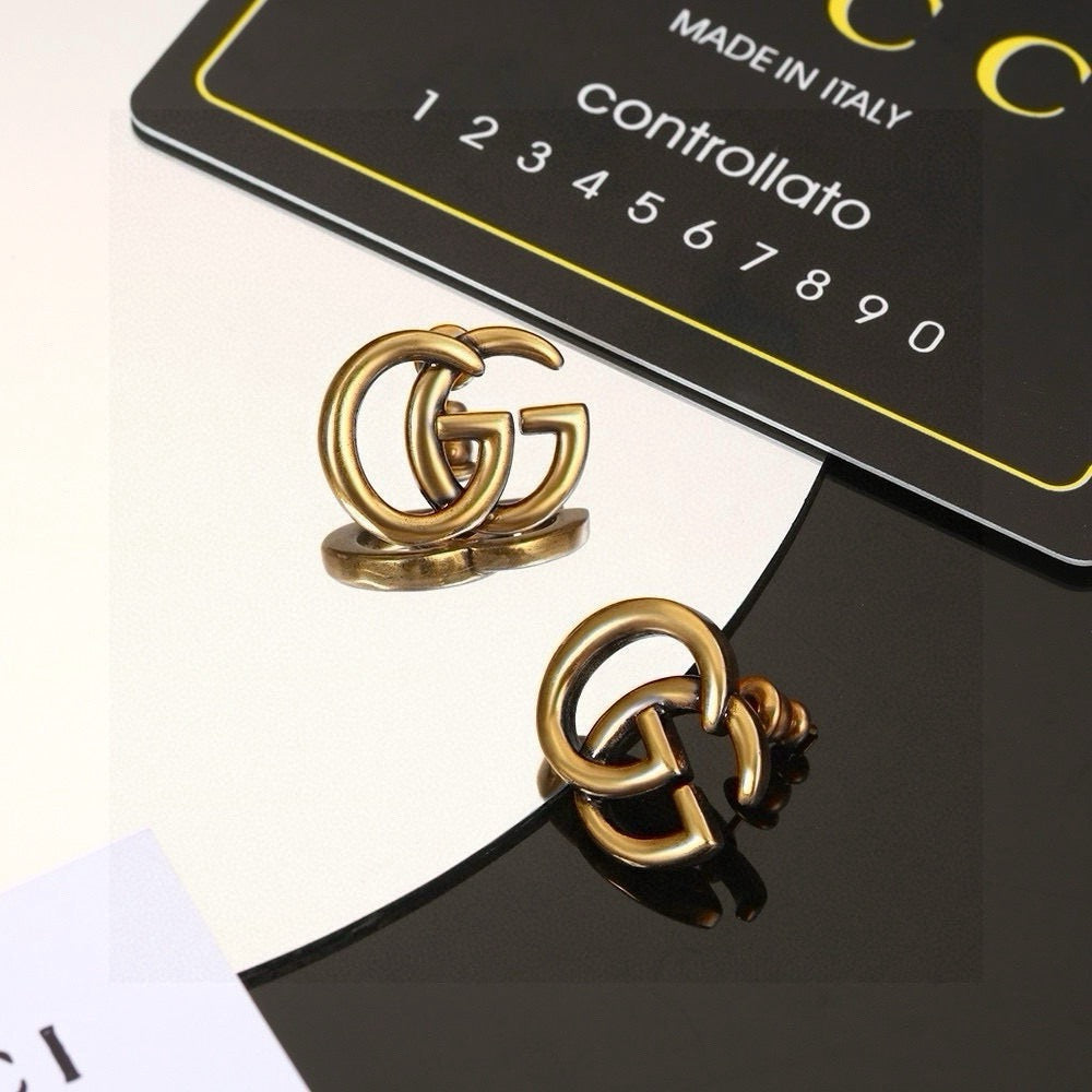 Geometric Emblem Stud Earrings in Polished Metal-Tone – Design 008 main product view