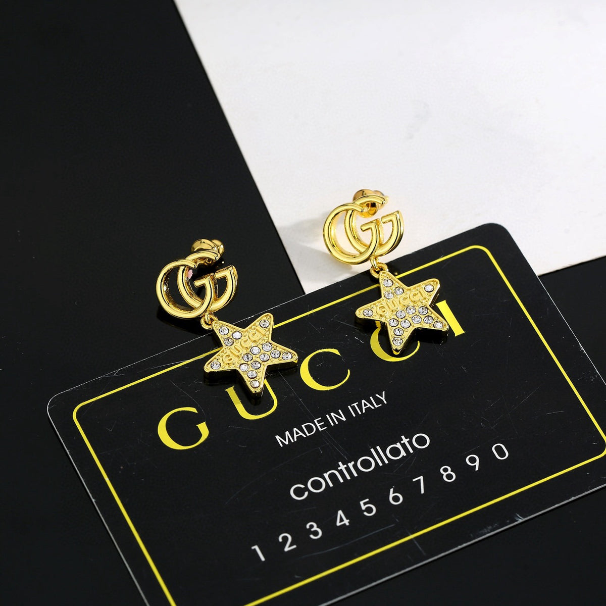 Geometric Emblem Stud Earrings in Polished Metal-Tone – Design 007 main product view