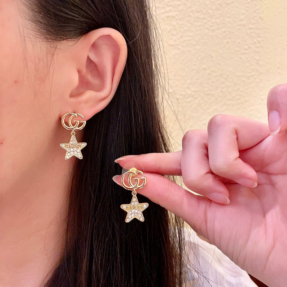 Geometric Emblem Stud Earrings in Polished Metal-Tone – Design 007 side detail
