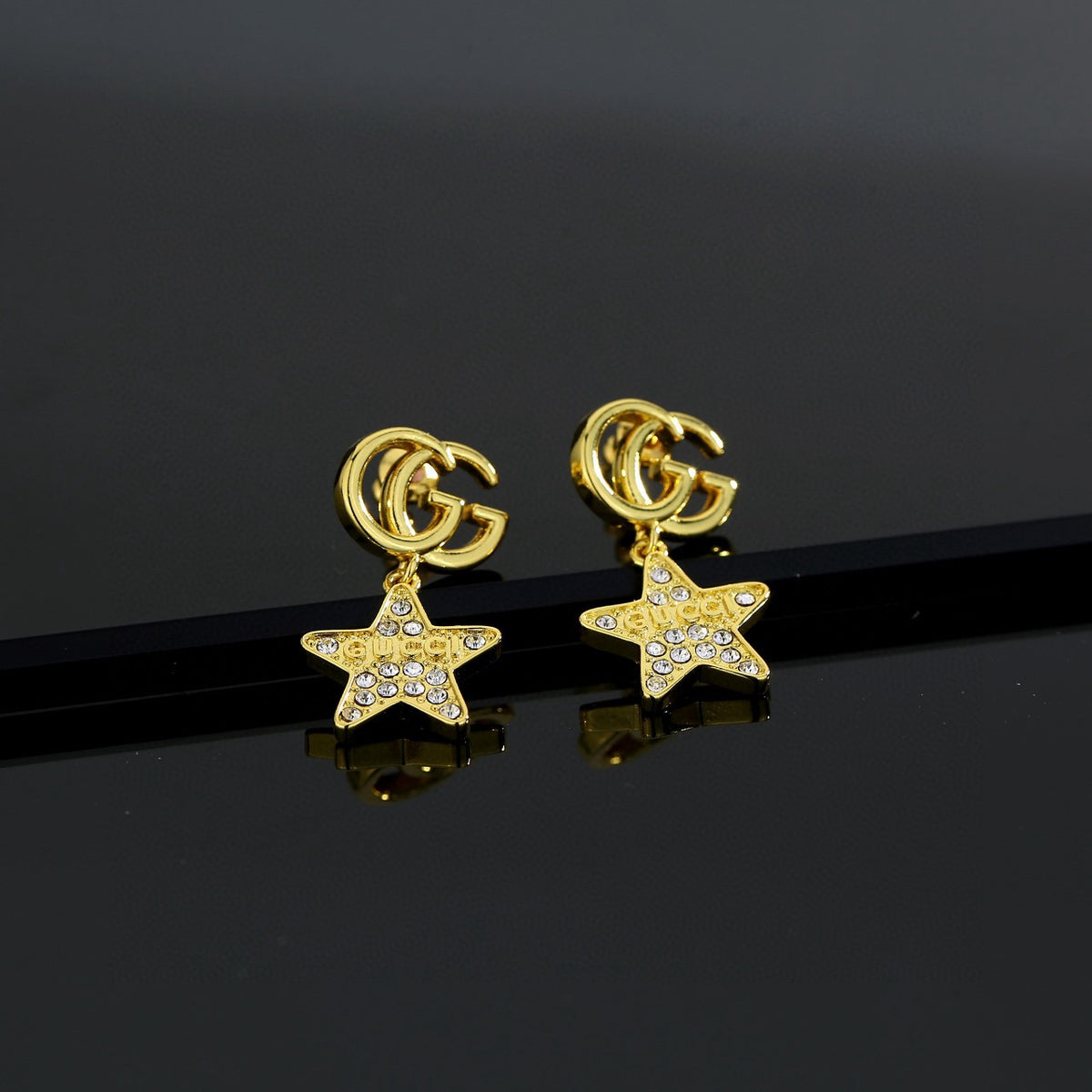 Geometric Emblem Stud Earrings in Polished Metal-Tone – Design 007 front product view