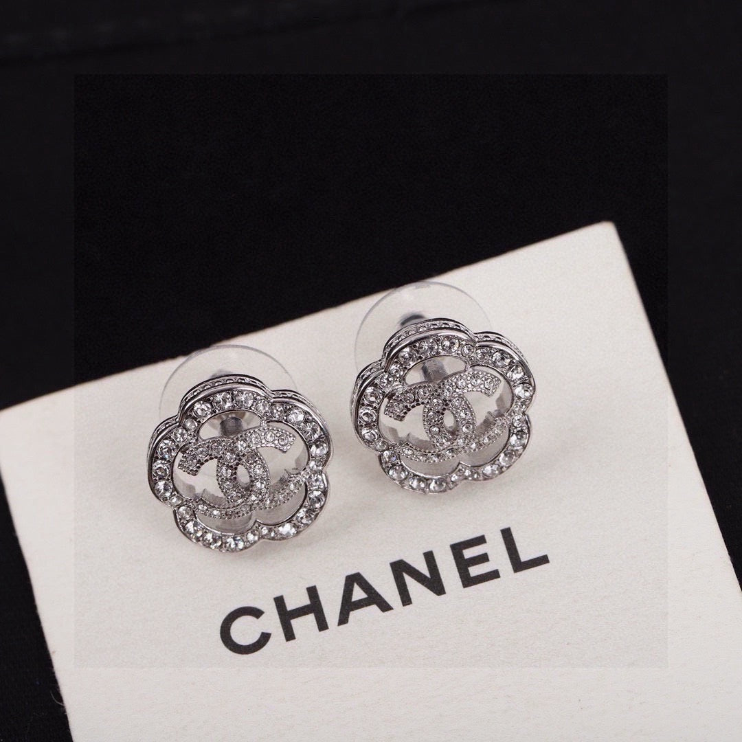 Camellia Stud Earrings in Silver-Tone – Camellia Detail styled product view