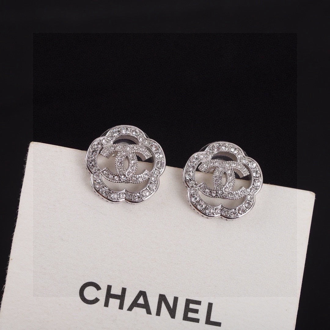 Camellia Stud Earrings in Silver-Tone – Camellia Detail main product view
