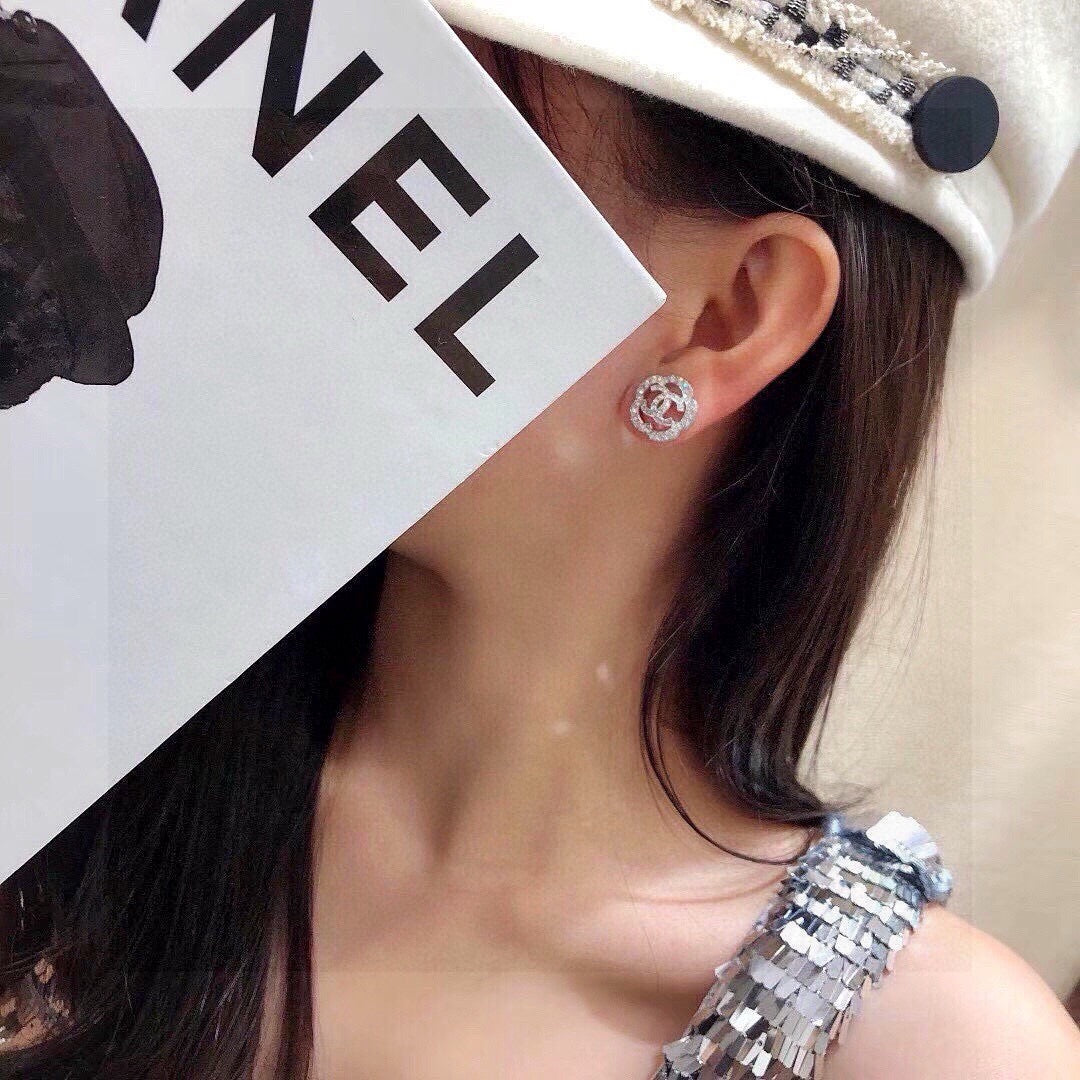 Camellia Stud Earrings in Silver-Tone – Camellia Detail – Design 002 main product view