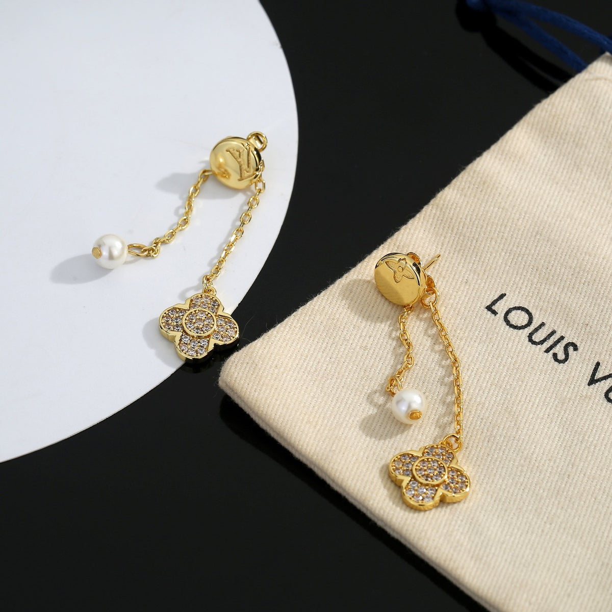Geometric Emblem Stud Earrings in Polished Metal-Tone – Design 040 styled product view