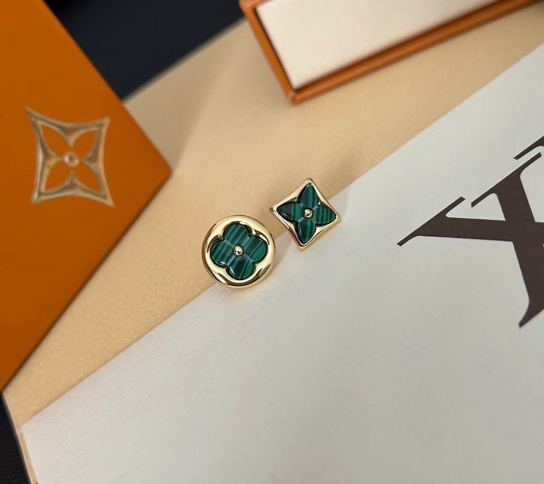 Clover Stud Earrings in Polished Metal-Tone – Clover Detail – Design 012 styled product view