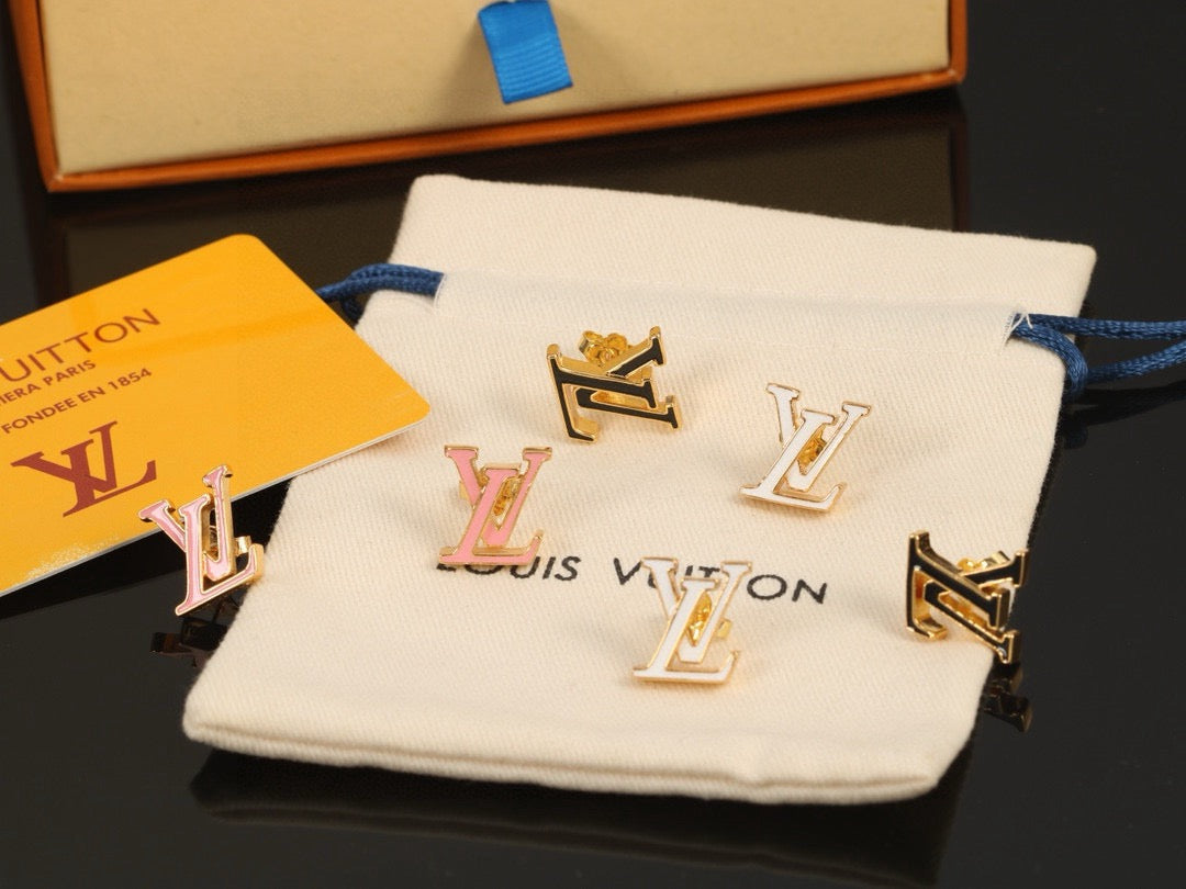 Letter Emblem Stud Earrings in Polished Metal-Tone – Design 033 styled product view